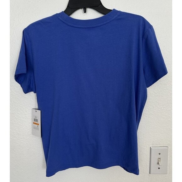 Dkny Sport Women's Metallic Bubble Logo Knot-Front T-Shirt Blue Tee - Picture 3 of 13